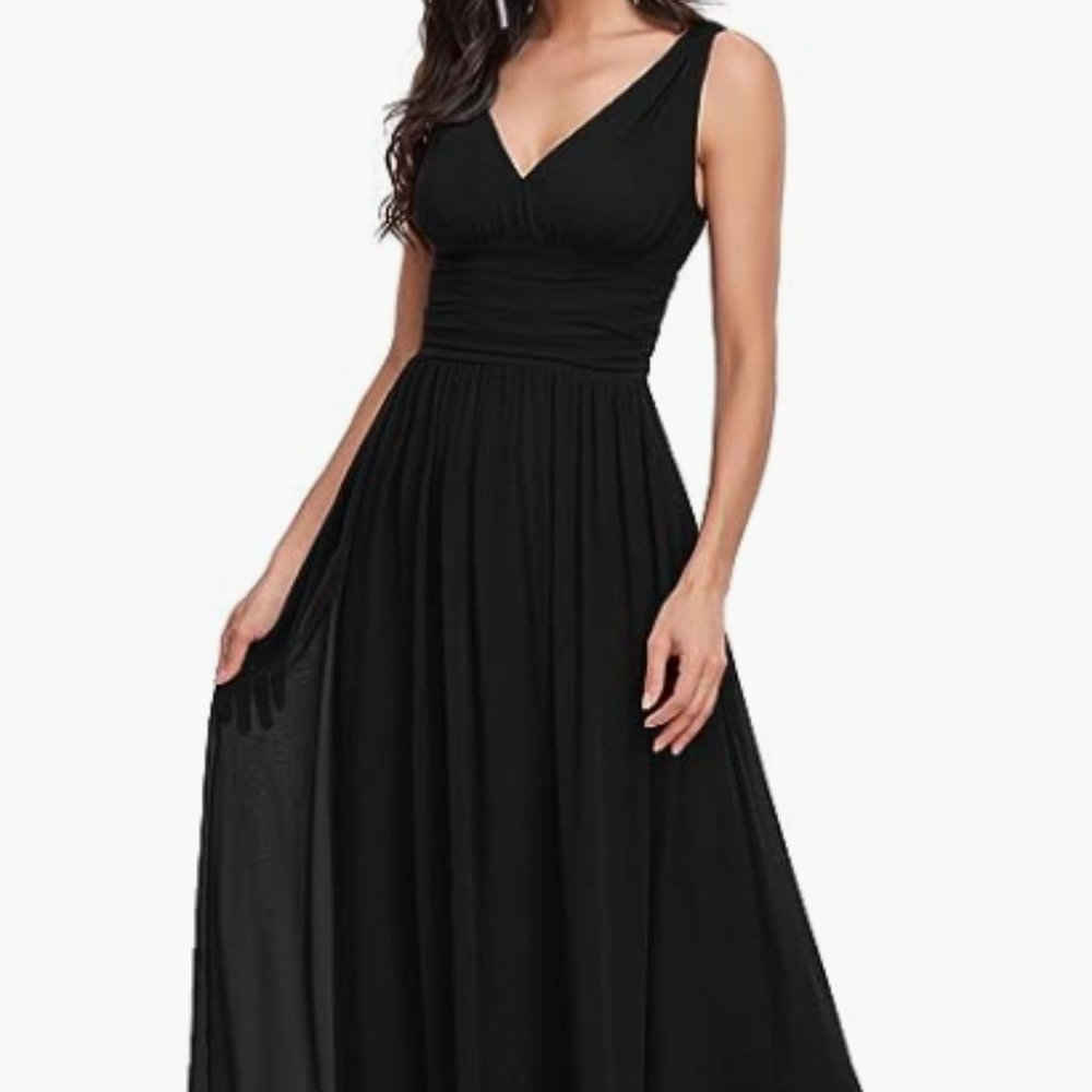 Ever-Pretty Black Floor Length  Sleeveless Chiffon Evening Dress